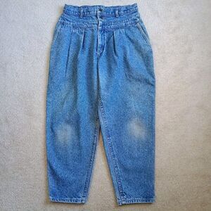 Lee Jeans Womens 16 Petite Blue Denim Pleated Double Button Yoked 80s Vintage